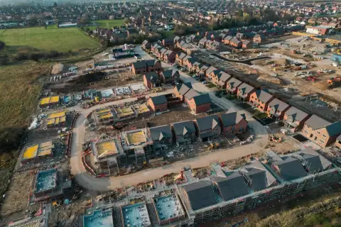 Birds eye view of housing development under construction