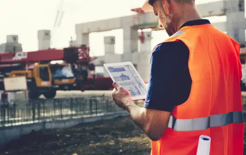 Construction Worker on-site using Zutec Field App on an Ipad
