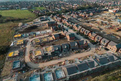 Birds eye view of housing development under construction