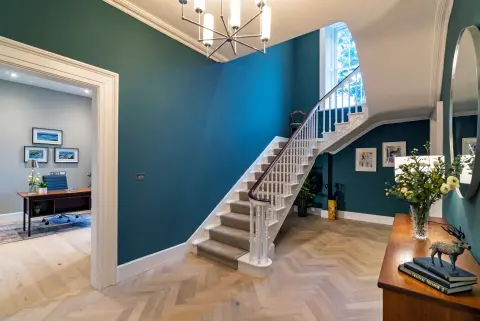 Grand staircase in the interior of a new home