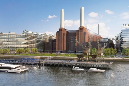 Battersea Power Station on the south bank of the River Thames in Nine Elms